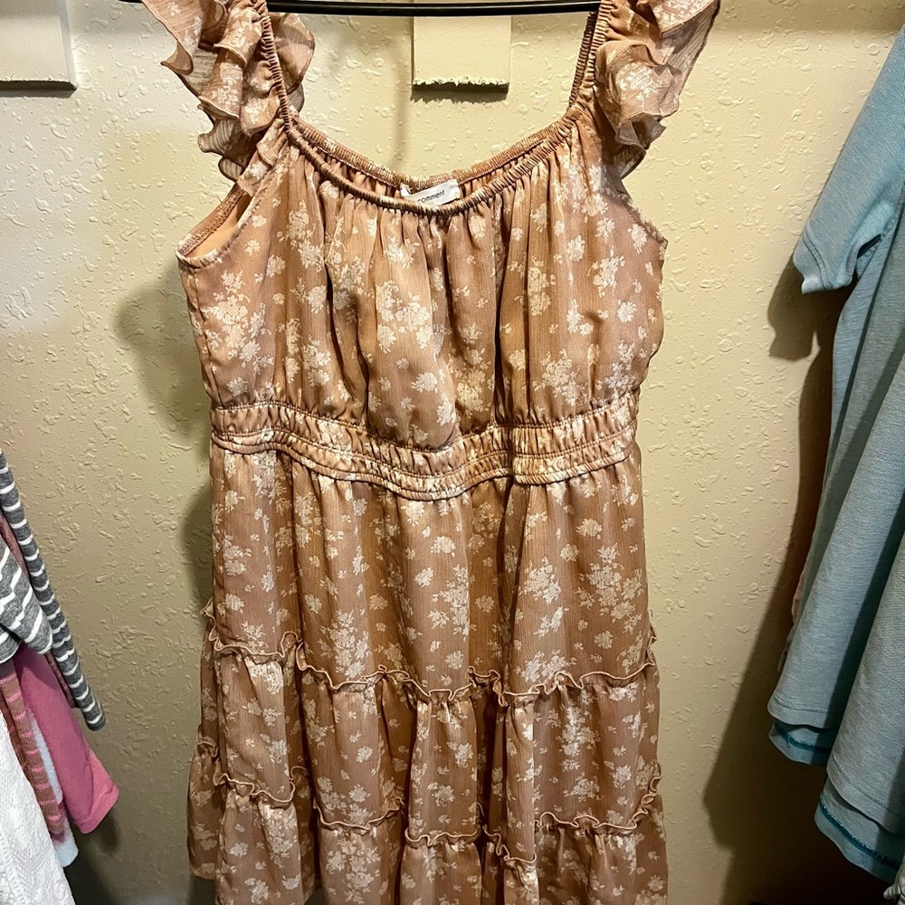 Floral Ruffle Midi Dress in Brown